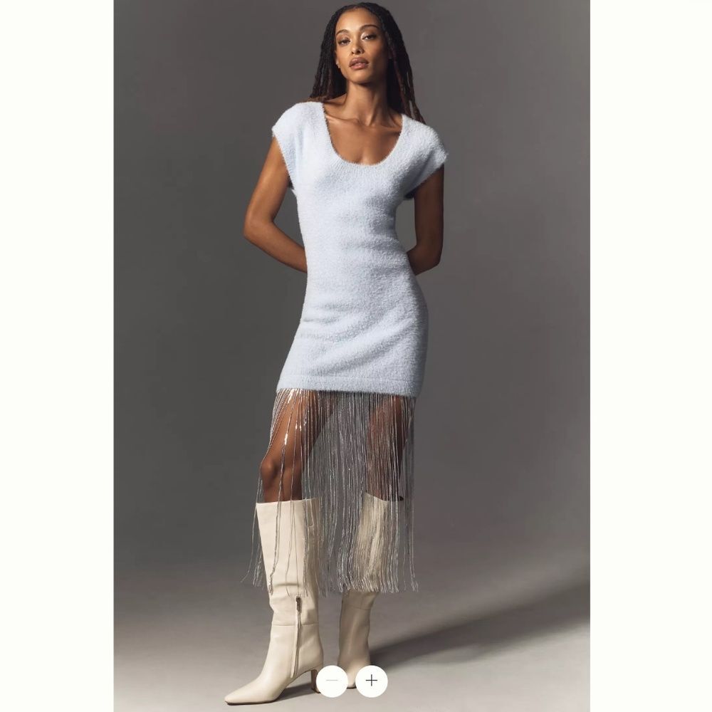 By Anthropologie Fringe-Trim Sweater Dress